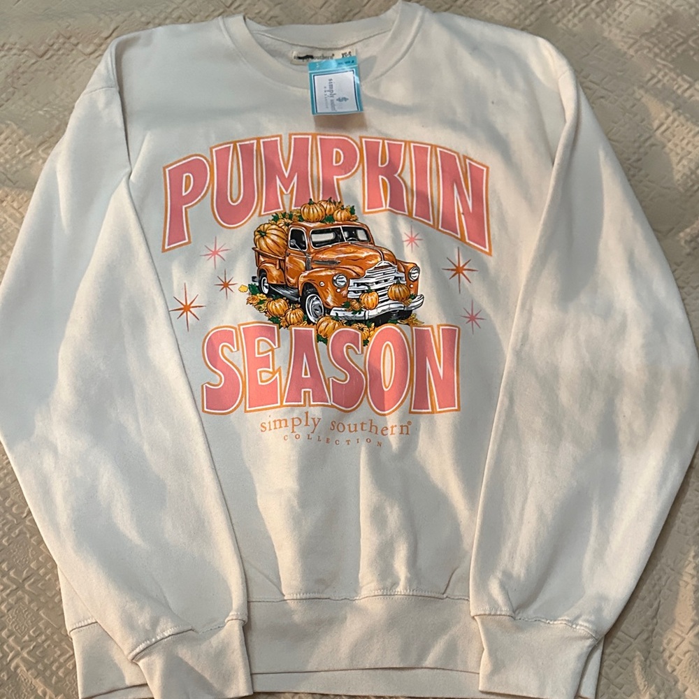 Simply Southern White Crewneck Sweater - Pumpkin Truck Design